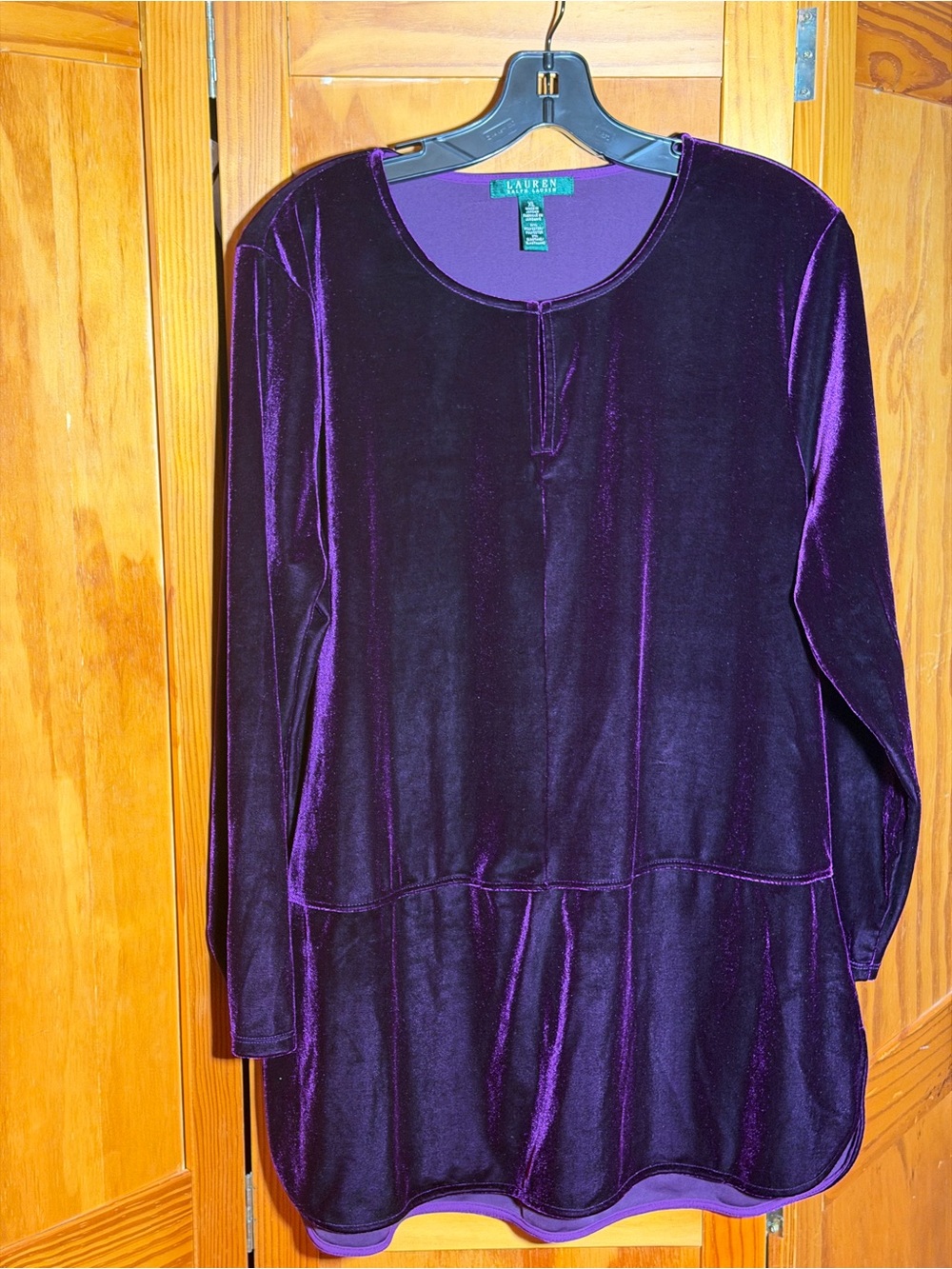 Ralph Lauren Purple Velvet Long-Sleeve Tunic Top|Sz XL